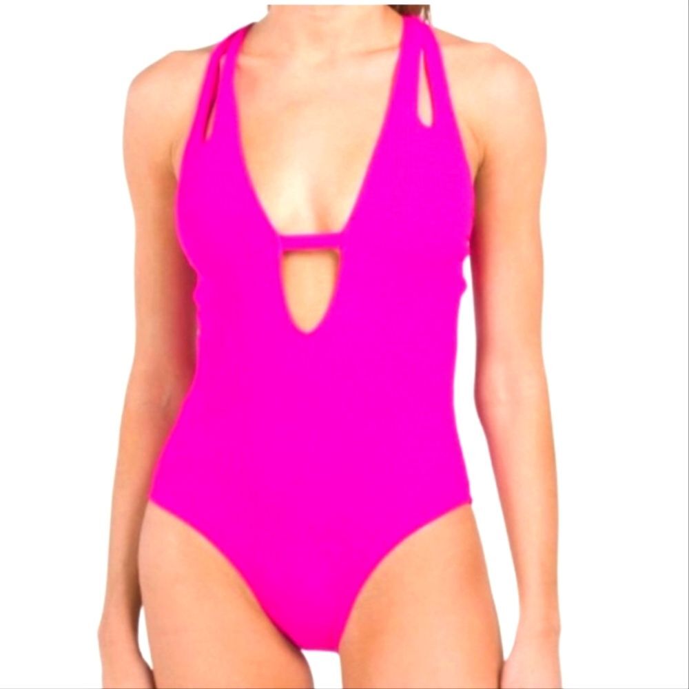 BECCA  by Rebecca Virtue hot pink Womans  Plunge Neck One-piece swimsuit NWT S